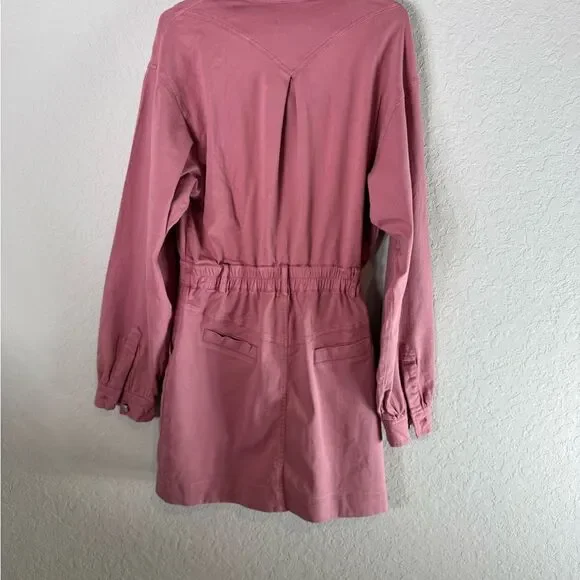Avec Les Filles Pink Coverall Denim 3/4 Snap Front Patch Pocket Dress Size S - Picture 4 of 15